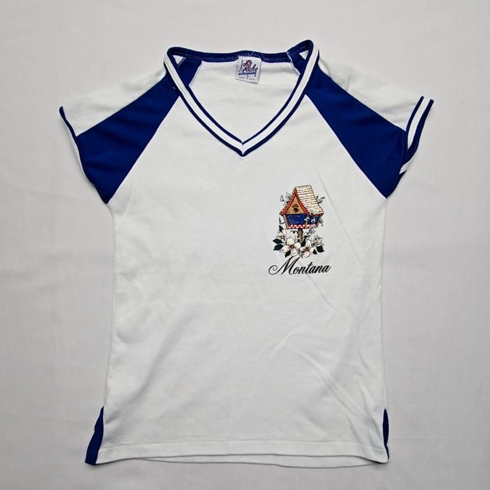 Montana White & Blue Short Sleeve V-Neck Tee